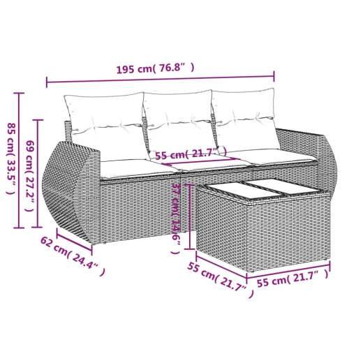 Vrtna garnitura - 4-dijelni set vrtnih sofa od poliratana s jastucima crni - Crna Sa stolom 1 Cijena