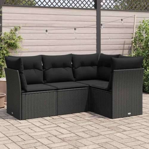 Vrtna garnitura - 4-dijelni set vrtnih sofa od poliratana s jastucima crni - Crna Bez stola 1 Cijena