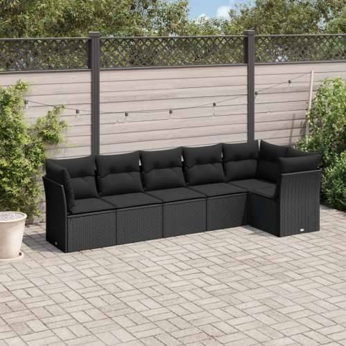 Vrtna garnitura - 6-dijelni set vrtnih sofa s jastucima crni od poliratana - Crna Bez stola 1 Cijena