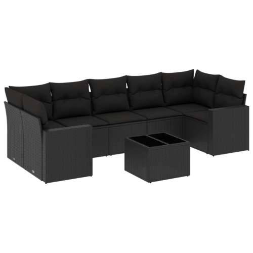 Vrtna garnitura - 8-dijelni set vrtnih sofa od poliratana s jastucima crni - Crna 8 Cijena