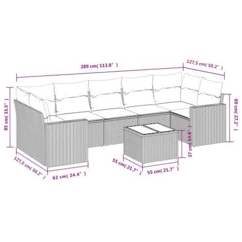 Vrtna garnitura - 8-dijelni set vrtnih sofa od poliratana s jastucima crni - Crna 8 Cijena