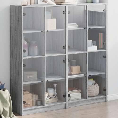 Regal za knjige s vratima boja hrasta 136x37x142 cm drveni - Sivi hrast sonoma 1 136 cm Cijena