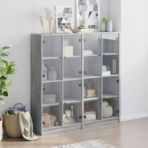 Regal za knjige s vratima boja hrasta 136x37x142 cm drveni - Sivi hrast sonoma 1 136 cm Cijena