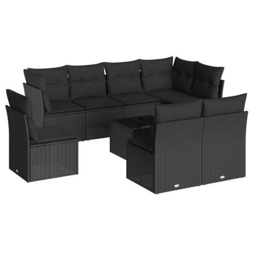 Vrtna garnitura - 9-dijelni set vrtnih sofa s jastucima crni od poliratana - Crna Sa stolom 1 Cijena