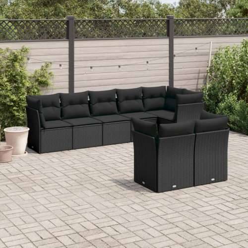 Vrtna garnitura - 8-dijelni set vrtnih sofa od poliratana s jastucima crni - Crna Bez stola 1 Cijena