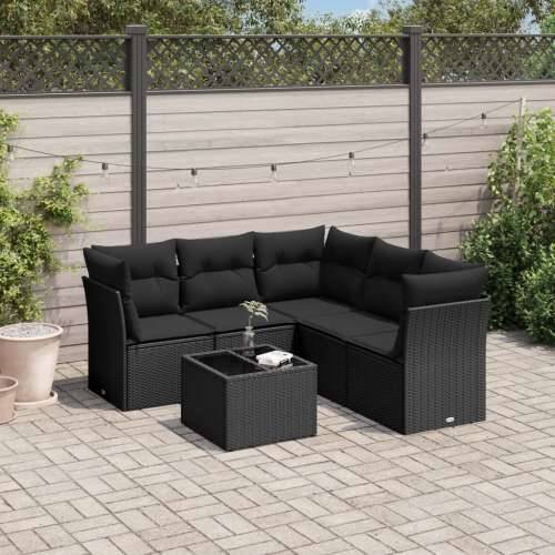 Vrtna garnitura - 6-dijelni set vrtnih sofa s jastucima crni od poliratana - Crna Sa stolom 1 Cijena