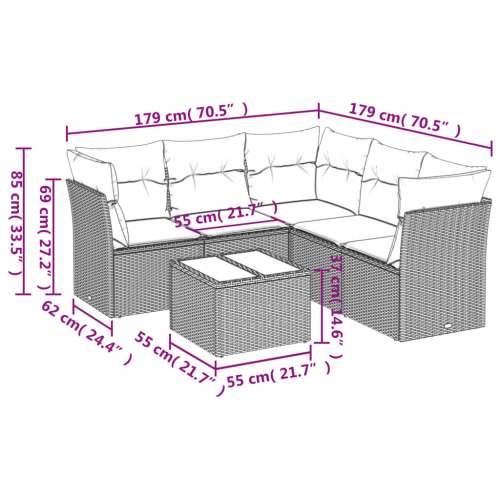 Vrtna garnitura - 6-dijelni set vrtnih sofa s jastucima crni od poliratana - Crna Sa stolom 1 Cijena