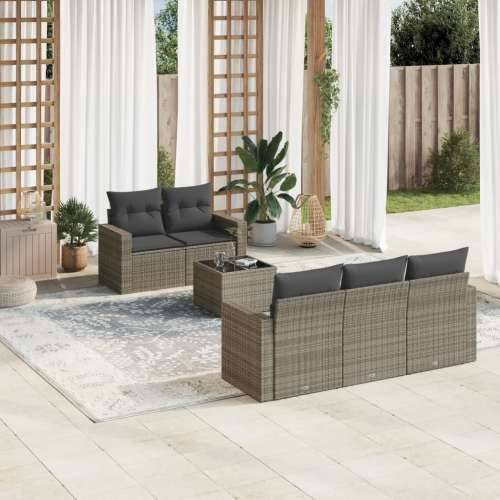 Vrtna garnitura - 6-dijelni set vrtnih sofa od poliratana s jastucima sivi - Siva 6 Cijena