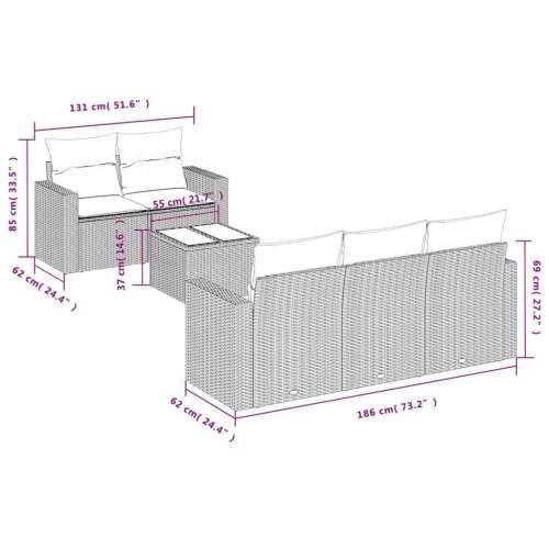 Vrtna garnitura - 6-dijelni set vrtnih sofa od poliratana s jastucima sivi - Siva 6 Cijena