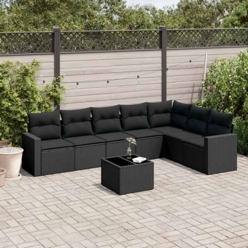 Vrtna garnitura - 8-dijelni set vrtnih sofa od poliratana s jastucima crni - Crna 1 Sa stolom Cijena