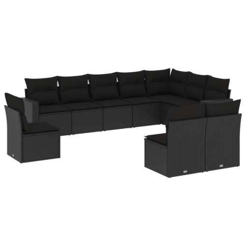 Vrtna garnitura - 10-dijelni set vrtnih sofa s jastucima crni od poliratana - Crna 1 Bez stola Cijena
