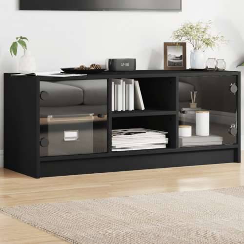 TV ormarić sa staklenim vratima crni 102x37x42 cm - Crna 1 Cijena
