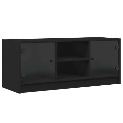 TV ormarić sa staklenim vratima crni 102x37x42 cm - Crna 1 Cijena