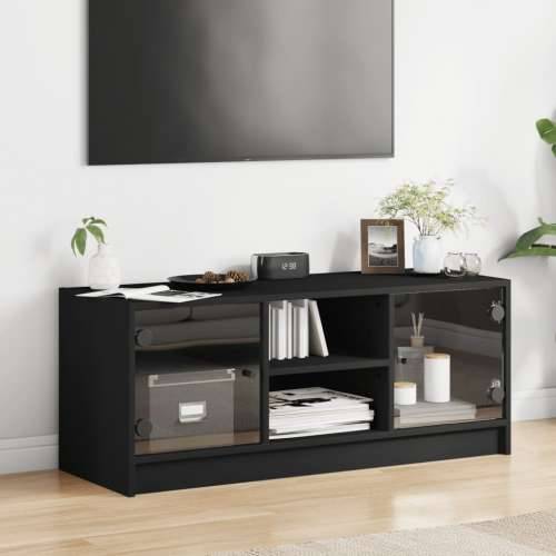 TV ormarić sa staklenim vratima crni 102x37x42 cm - Crna 1 Cijena