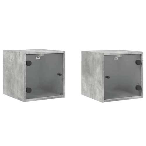 Noćni ormarići staklena vrata 2 kom boja betona 35x37x35 cm - Beton siva 2 Cijena
