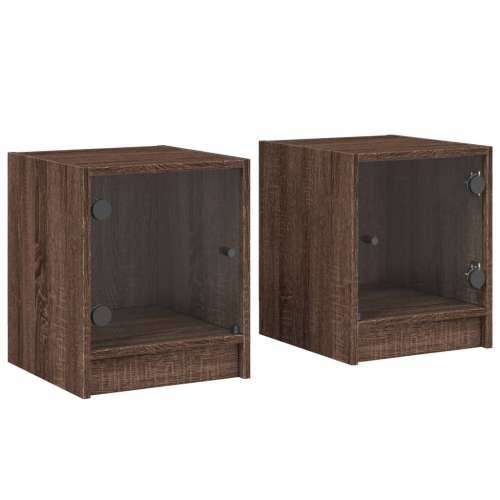 Noćni ormarići staklena vrata 2 kom boja hrasta 35 x 37 x 42 cm - Smeđi hrast 2 Cijena