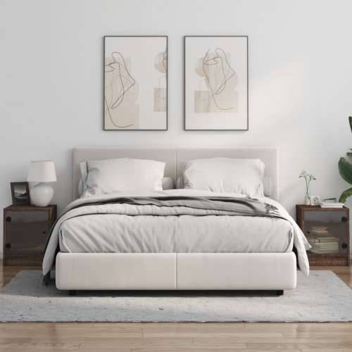 Noćni ormarići staklena vrata 2 kom boja hrasta 35 x 37 x 42 cm - Smeđi hrast 2 Cijena