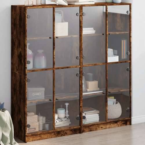 Regal za knjige s vratima boja hrasta 136x37x142 cm drveni - Dimljeni hrast 1 136 cm Cijena