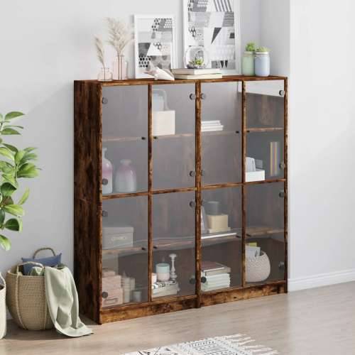 Regal za knjige s vratima boja hrasta 136x37x142 cm drveni - Dimljeni hrast 1 136 cm Cijena