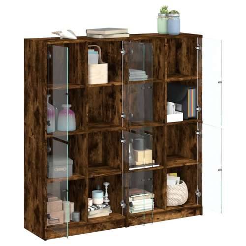 Regal za knjige s vratima boja hrasta 136x37x142 cm drveni - Dimljeni hrast 1 136 cm Cijena