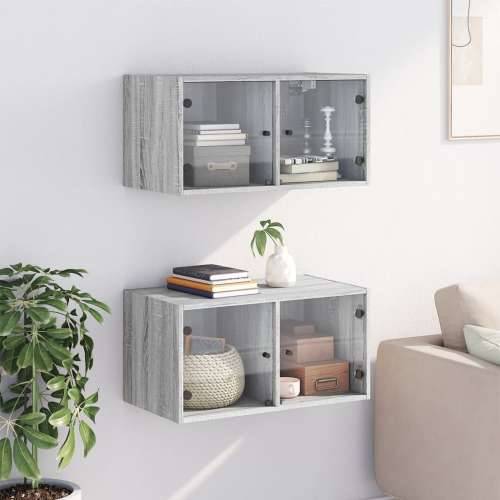 Zidni ormarići staklena vrata 2 kom boja hrasta 68,5x37x35 cm - Sivi hrast sonoma 2 Cijena