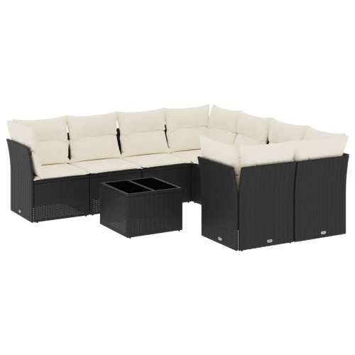 Vrtna garnitura - 9-dijelni set vrtnih sofa s jastucima crni od poliratana - Crna i krem 2x srednja + 4x kutna + stol 1 Cijena