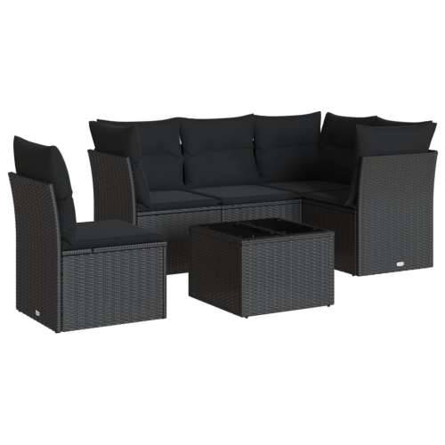Vrtna garnitura - 6-dijelni set vrtnih sofa s jastucima crni od poliratana - Crna Sa stolom 1 Cijena