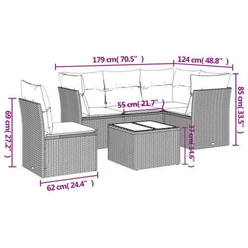 Vrtna garnitura - 6-dijelni set vrtnih sofa s jastucima crni od poliratana - Crna Sa stolom 1 Cijena
