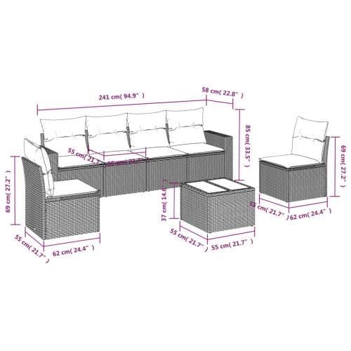 Vrtna garnitura - 7-dijelni set vrtnih sofa od poliratana s jastucima crni - Crna 1 Sa stolom Cijena