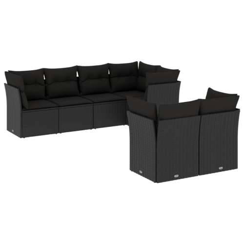 Vrtna garnitura - 7-dijelni set vrtnih sofa od poliratana s jastucima crni - Crna 7 Cijena