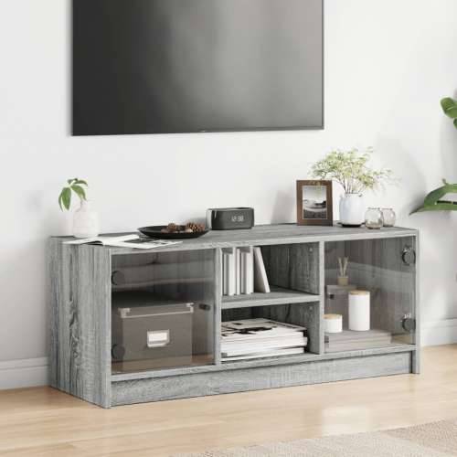 TV ormarić sa staklenim vratima siva boja hrasta 102x37x42 cm - Sivi hrast sonoma 1 Cijena