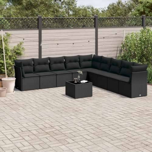 Vrtna garnitura - 10-dijelni set vrtnih sofa s jastucima crni od poliratana - Crna Sa stolom 1 Cijena