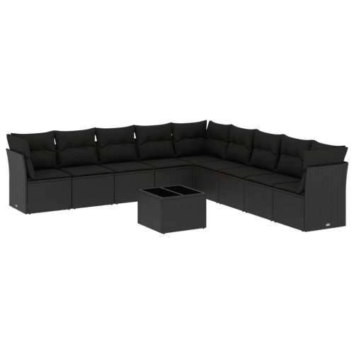 Vrtna garnitura - 10-dijelni set vrtnih sofa s jastucima crni od poliratana - Crna Sa stolom 1 Cijena