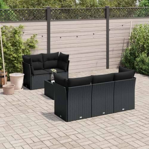 Vrtna garnitura - 6-dijelni set vrtnih sofa s jastucima crni od poliratana - Crna 6 Cijena