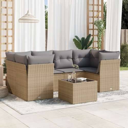 Vrtna garnitura - 7-dijelni set vrtnih sofa od poliratana s jastucima bež - bež i siva 2x middle + table + 4x corner 1 Cijena