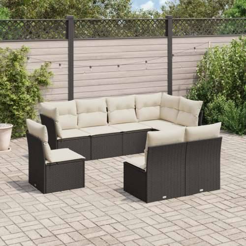 Vrtna garnitura - 8-dijelni set vrtnih sofa od poliratana s jastucima crni - Crna i krem Bez stola 1 Cijena