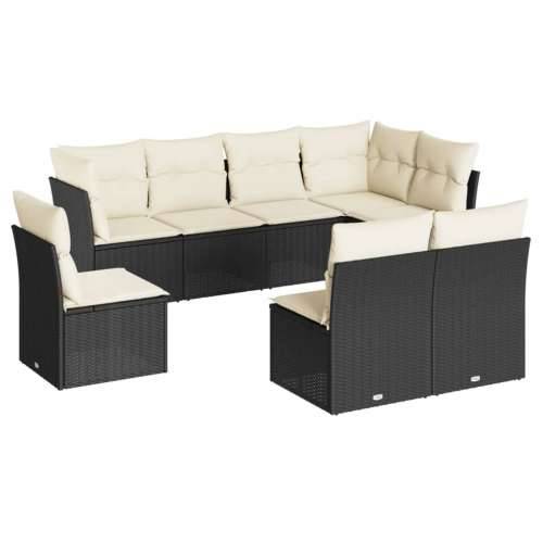 Vrtna garnitura - 8-dijelni set vrtnih sofa od poliratana s jastucima crni - Crna i krem Bez stola 1 Cijena