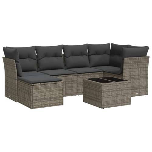 Vrtna garnitura - 7-dijelni set vrtnih sofa sivi od poliratana - Siva Sa stolom 1 Cijena