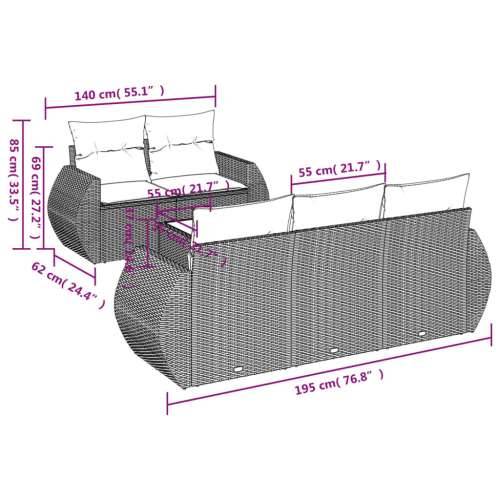 Vrtna garnitura - 6-dijelni set vrtnih sofa od poliratana s jastucima sivi - Siva 6 Cijena