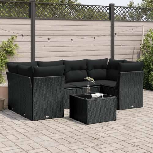 Vrtna garnitura - 7-dijelni set vrtnih sofa od poliratana s jastucima crni - Crna 2x middle + table + 4x corner 1 Cijena