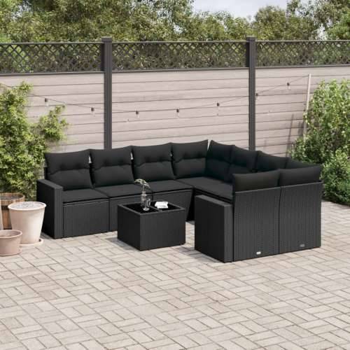 Vrtna garnitura - 9-dijelni set vrtnih sofa s jastucima crni od poliratana - Crna 1 Cijena