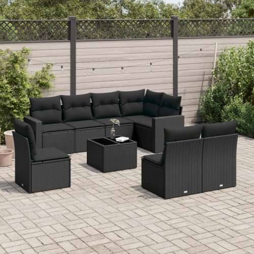 Vrtna garnitura - 9-dijelni set vrtnih sofa s jastucima crni od poliratana - Crna 1 Sa stolom Cijena