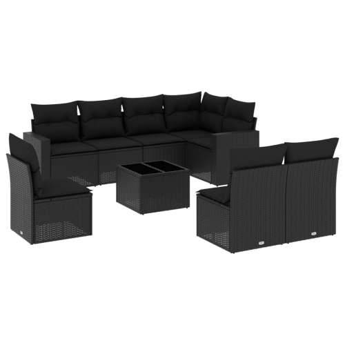 Vrtna garnitura - 9-dijelni set vrtnih sofa s jastucima crni od poliratana - Crna 1 Sa stolom Cijena