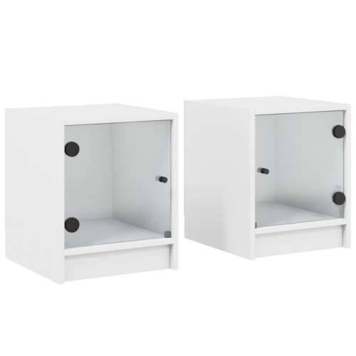 Noćni ormarići sa staklenim vratima 2 kom bijeli 35x37x42 cm - Bijela 2 Cijena