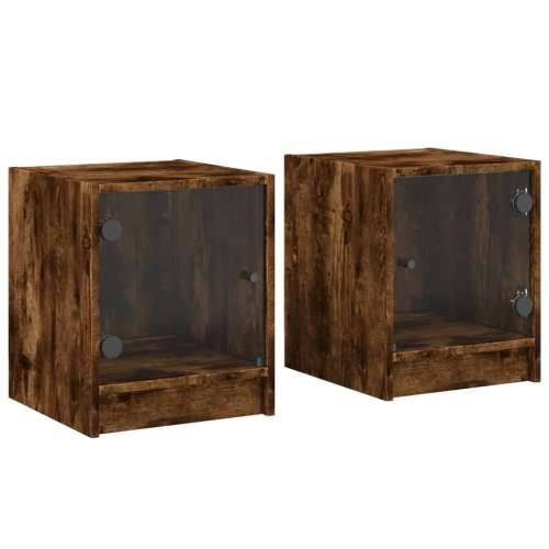Noćni ormarići staklena vrata 2 kom boja hrasta 35 x 37 x 42 cm Dimljeni hrast 2 Cijena