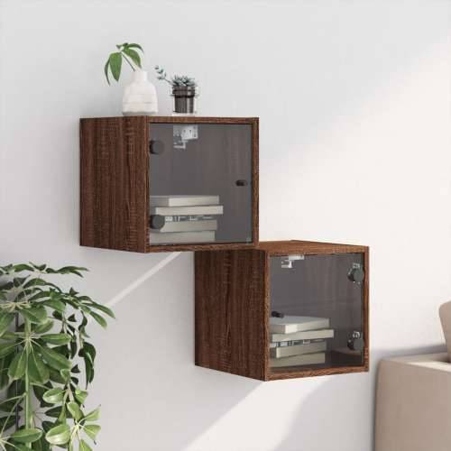 Noćni ormarići staklena vrata 2 kom boja hrasta 35x37x35 cm Smeđi hrast 2 Cijena