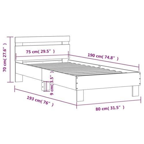 Okvir kreveta bez madraca s uzglavljem boja hrasta 75x190 cm - Dimljeni hrast 75 x 190 cm Cijena