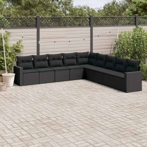 Vrtna garnitura - 9-dijelni set vrtnih sofa s jastucima crni od poliratana - Crna Bez stola 1 Cijena