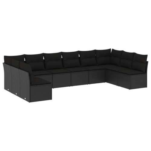 Vrtna garnitura - 10-dijelni set vrtnih sofa s jastucima crni od poliratana - Crna Bez stola 1 Cijena