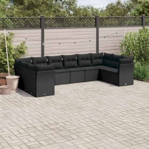 Vrtna garnitura - 10-dijelni set vrtnih sofa s jastucima crni od poliratana - Crna Bez stola 1 Cijena